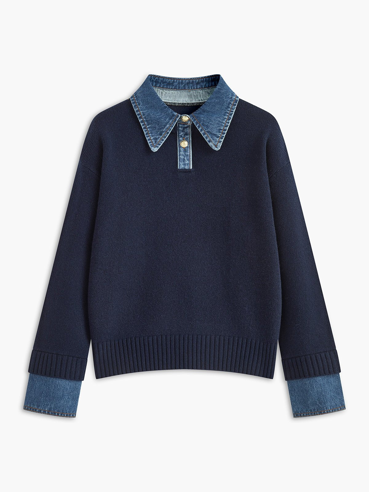 Stylish Polo Shirts for Women with Denim Collar Knit Sweater Design - Susan & Anne