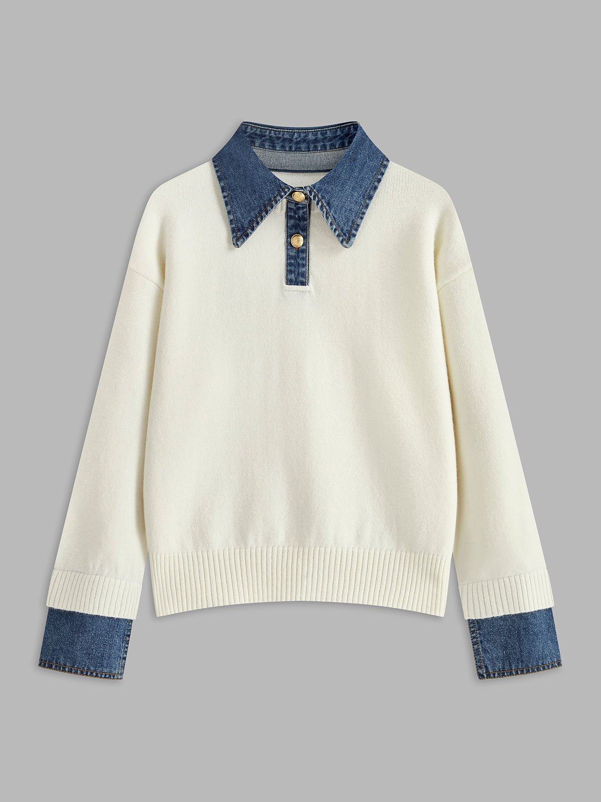 Stylish Polo Shirts for Women with Denim Collar Knit Sweater Design - Susan & Anne
