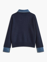 Stylish Polo Shirts for Women with Denim Collar Knit Sweater Design - Susan & Anne