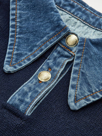 Stylish Polo Shirts for Women with Denim Collar Knit Sweater Design - Susan & Anne