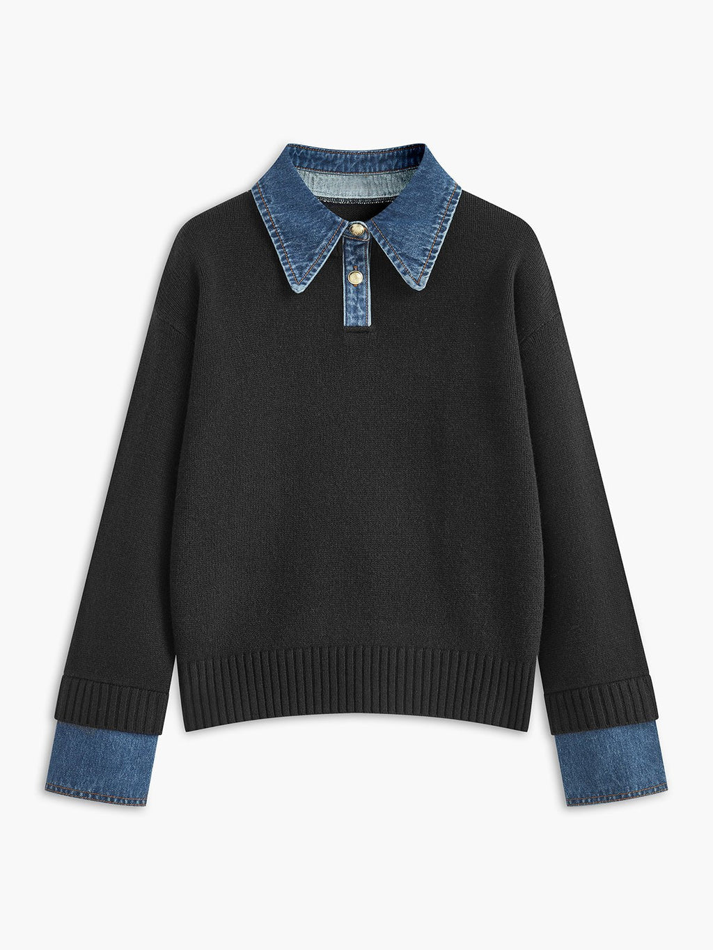 Stylish Polo Shirts for Women with Denim Collar Knit Sweater Design - Susan & Anne