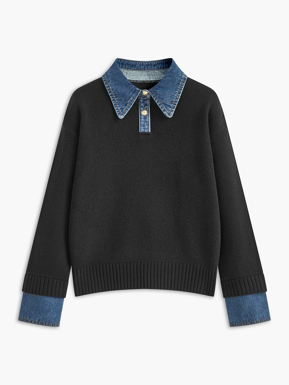 Stylish Polo Shirts for Women with Denim Collar Knit Sweater Design - Susan & Anne