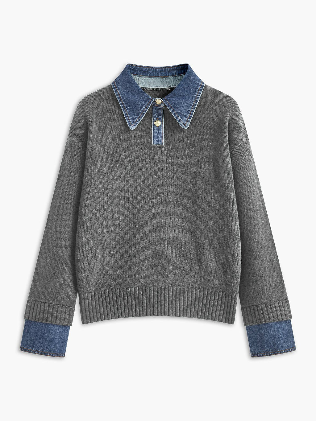 Stylish Polo Shirts for Women with Denim Collar Knit Sweater Design - Susan & Anne