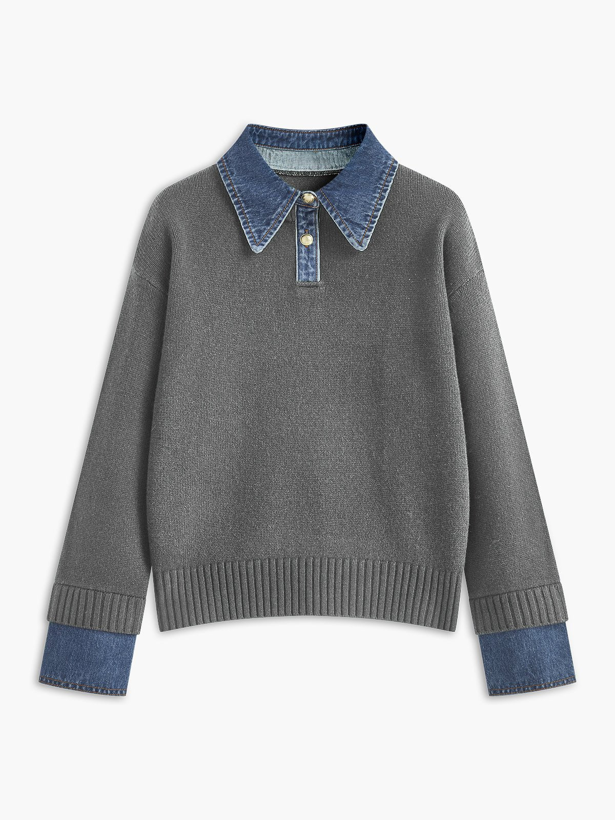 Stylish Polo Shirts for Women with Denim Collar Knit Sweater Design - Susan & Anne