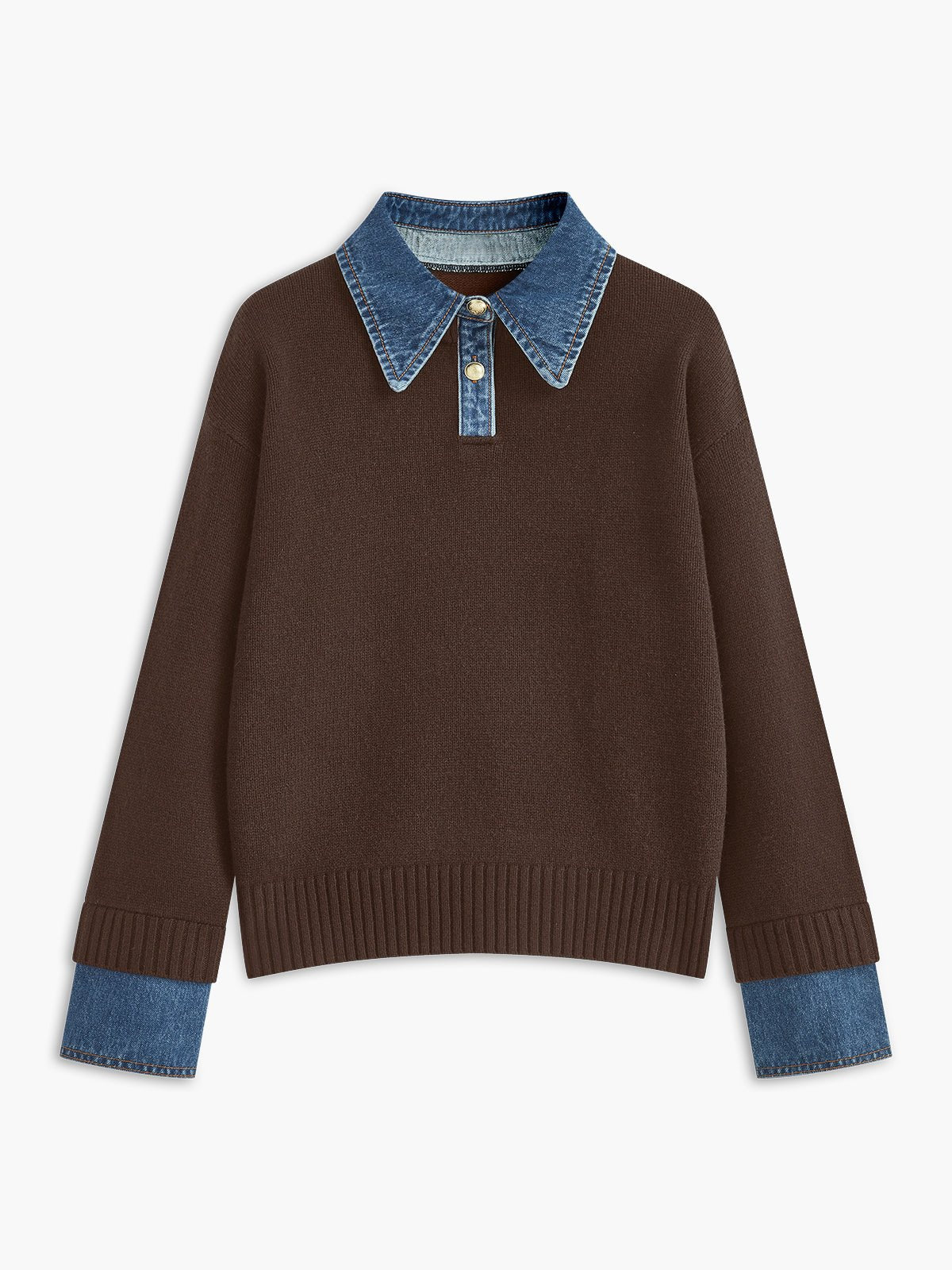 Stylish Polo Shirts for Women with Denim Collar Knit Sweater Design - Susan & Anne