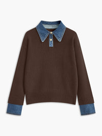 Stylish Polo Shirts for Women with Denim Collar Knit Sweater Design - Susan & Anne