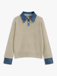 Stylish Polo Shirts for Women with Denim Collar Knit Sweater Design - Susan & Anne