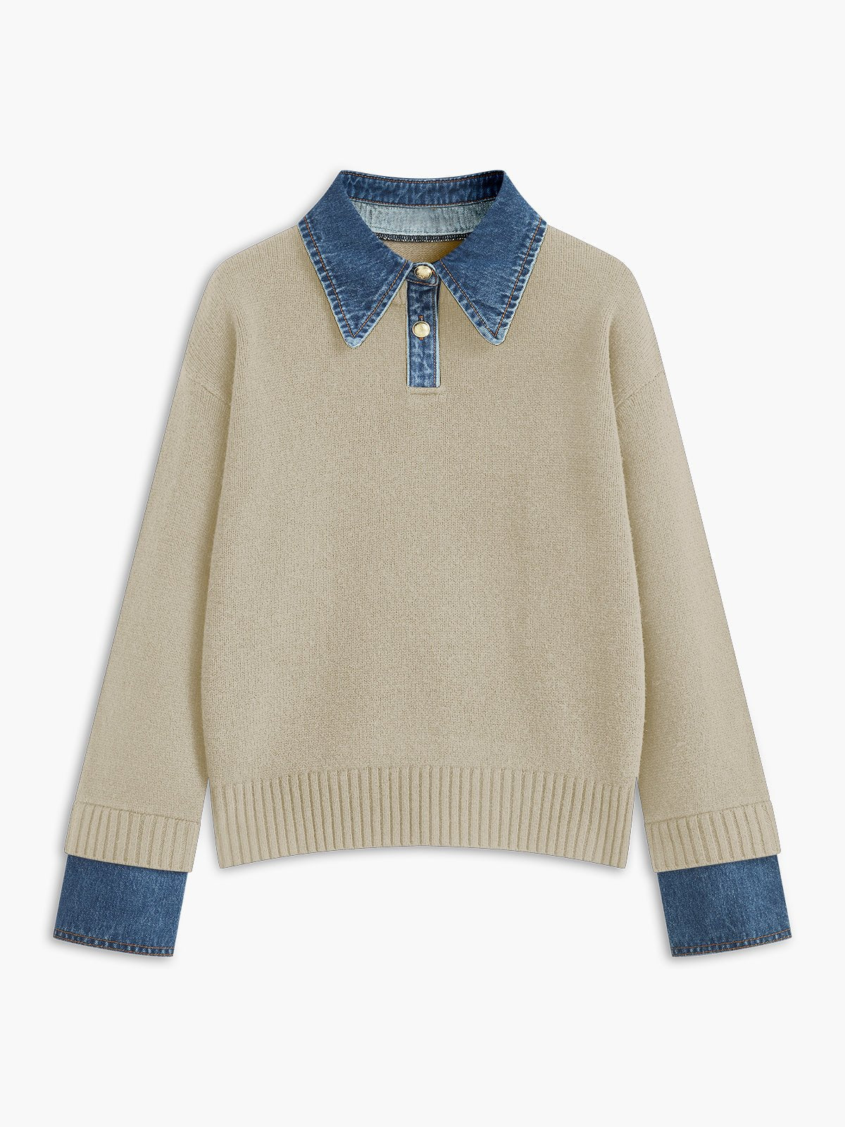 Stylish Polo Shirts for Women with Denim Collar Knit Sweater Design - Susan & Anne