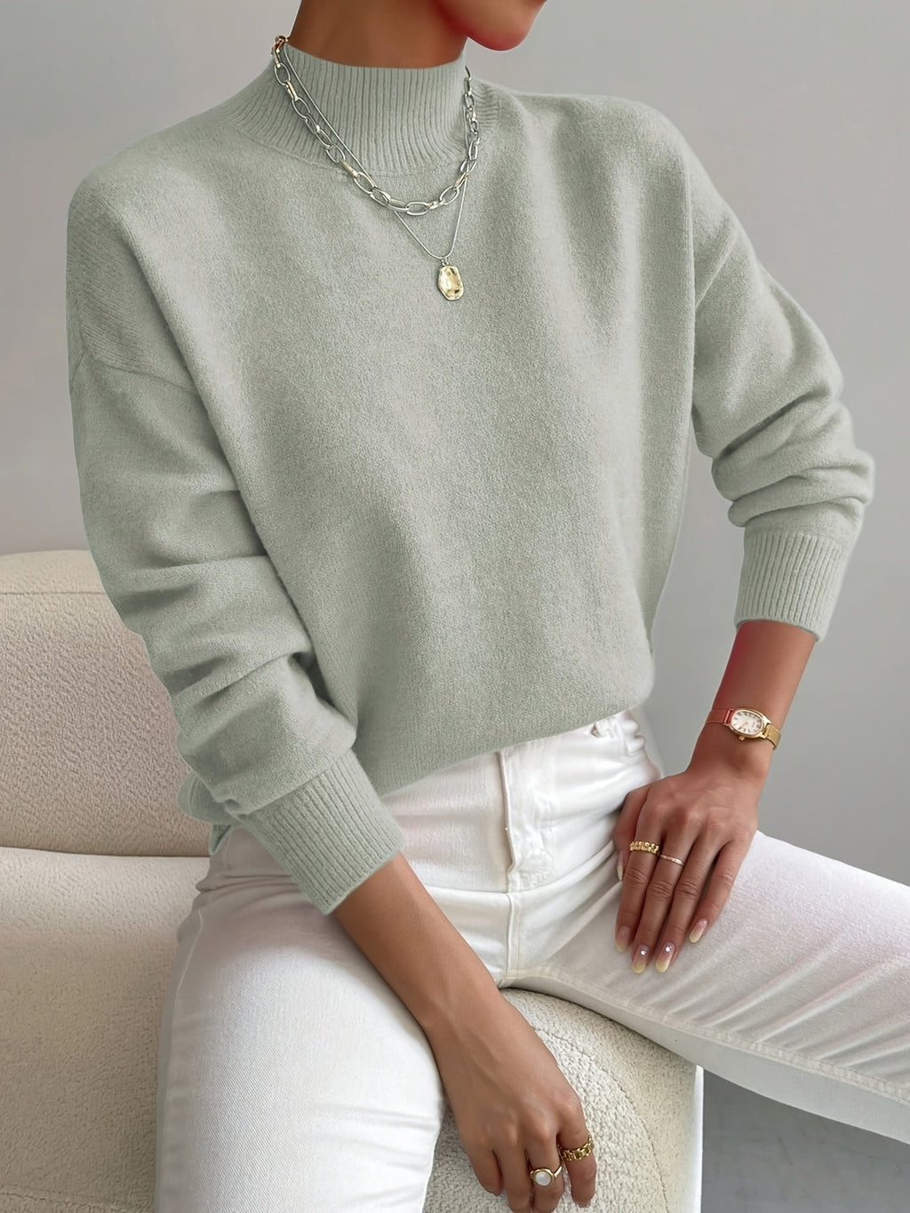Effortless Sweaters for Women with Mock Turtleneck Relaxed Fit Long Sleeve - Susan & Anne
