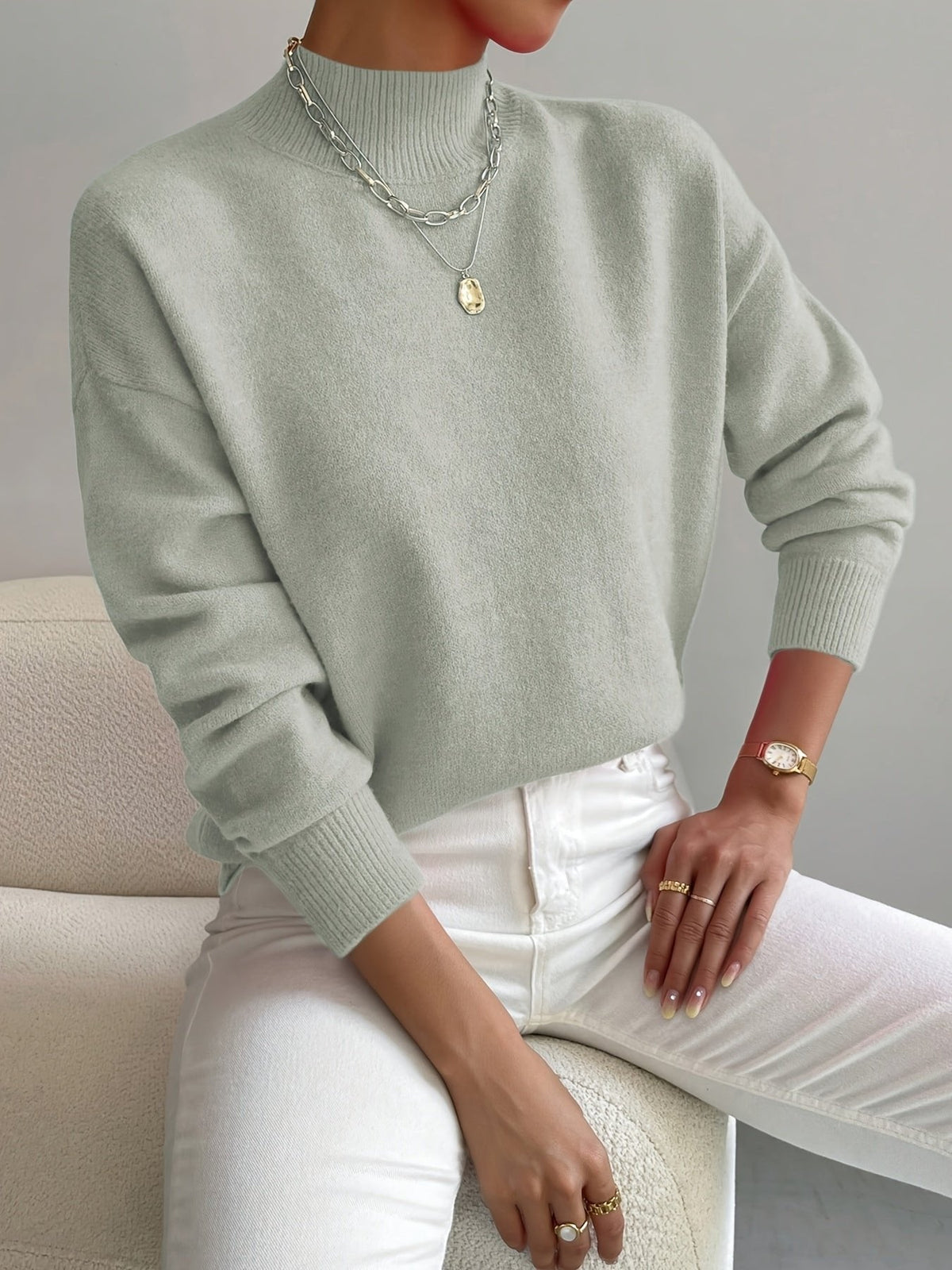Effortless Sweaters for Women with Mock Turtleneck Relaxed Fit Long Sleeve - Susan & Anne