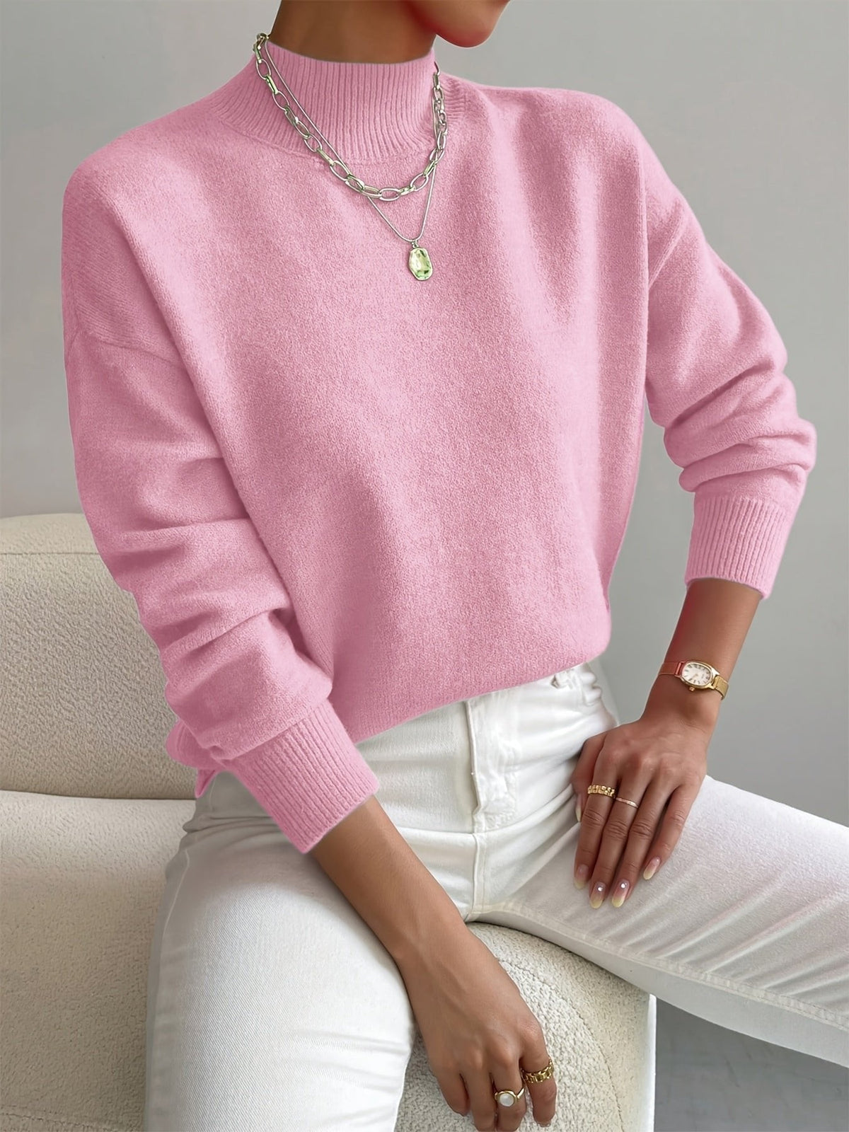 Effortless Sweaters for Women with Mock Turtleneck Relaxed Fit Long Sleeve - Susan & Anne