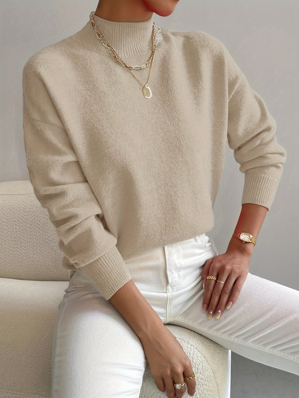Effortless Sweaters for Women with Mock Turtleneck Relaxed Fit Long Sleeve - Susan & Anne