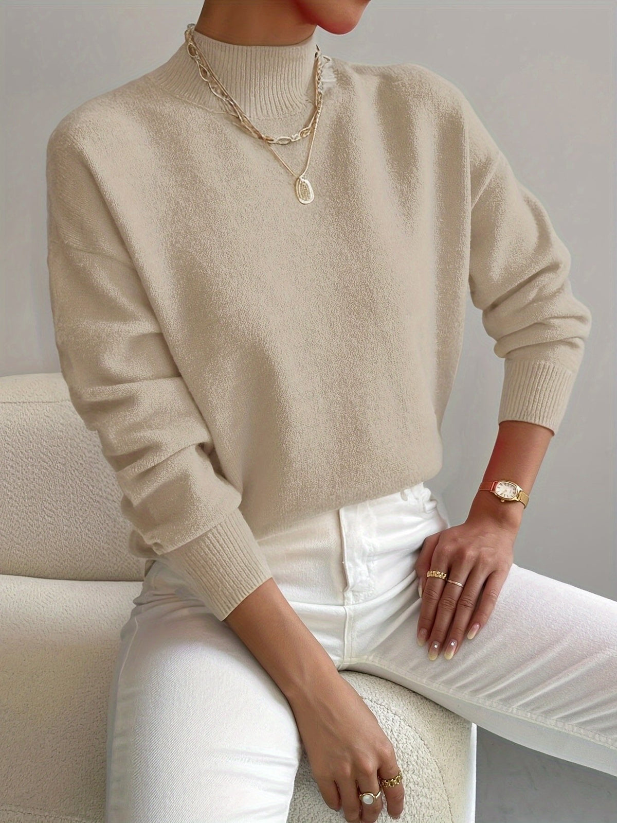Effortless Sweaters for Women with Mock Turtleneck Relaxed Fit Long Sleeve - Susan & Anne