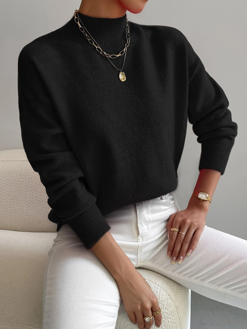 Effortless Sweaters for Women with Mock Turtleneck Relaxed Fit Long Sleeve - Susan & Anne