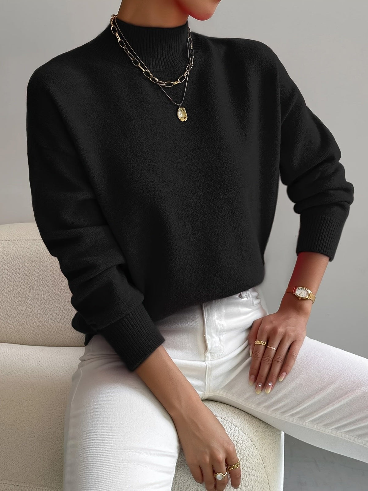 Effortless Sweaters for Women with Mock Turtleneck Relaxed Fit Long Sleeve - Susan & Anne